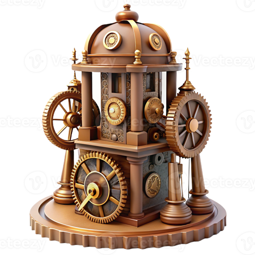dramatic contemporary An intricate clock tower, steampunk aesthetics, gears and cogs, detailed textures exclusive png