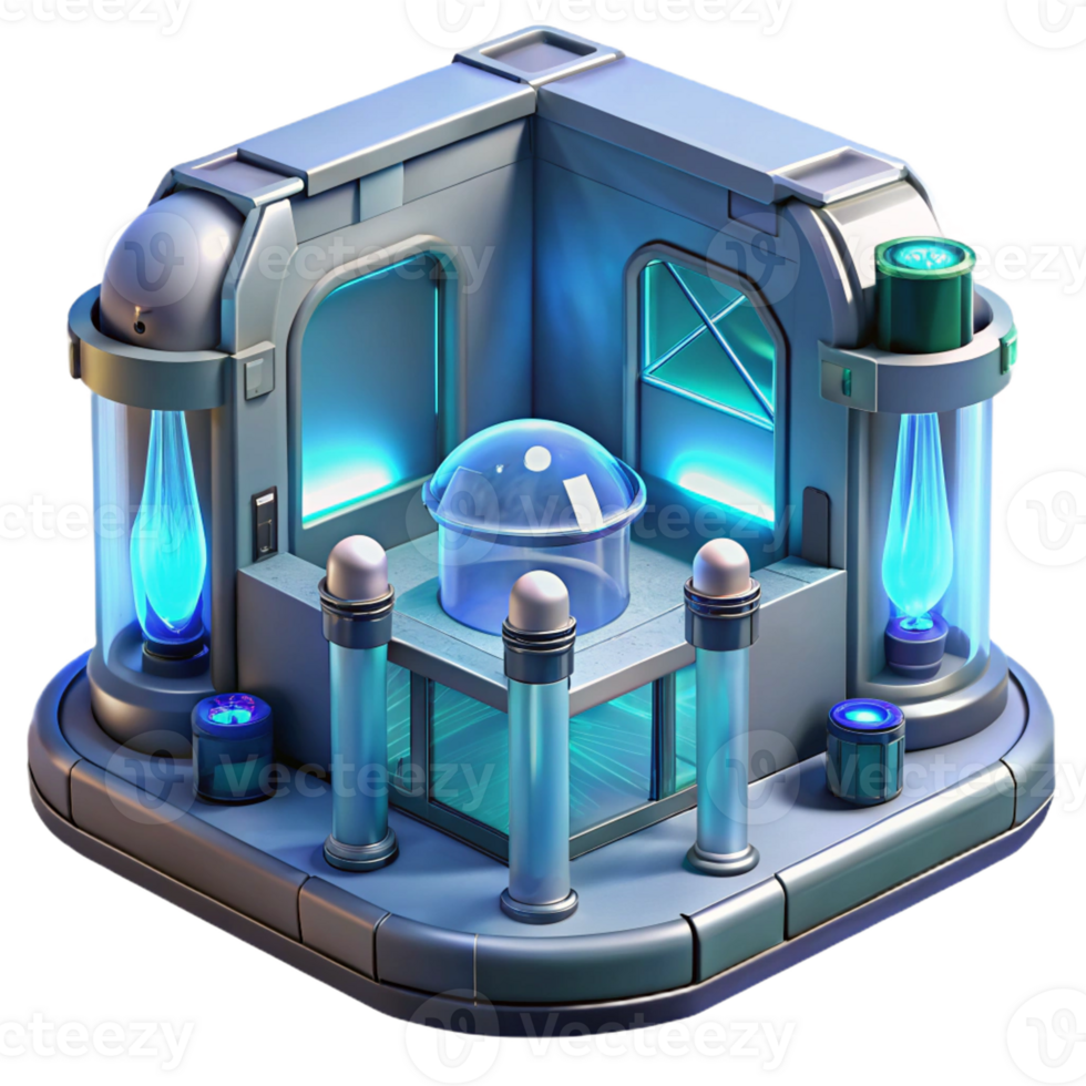 elegant minimalist A futuristic prison cell with energy barriers and holographic surveillance, cold and sterile, dystopian style authentic png