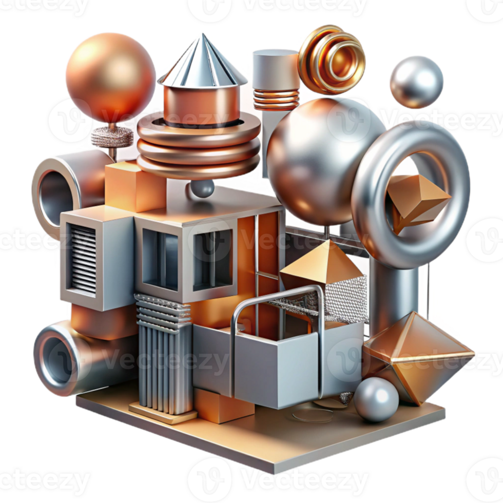 beautiful rustic Kinetic architecture, moving parts, dynamic composition, metallic materials, futuristic design, authentic png