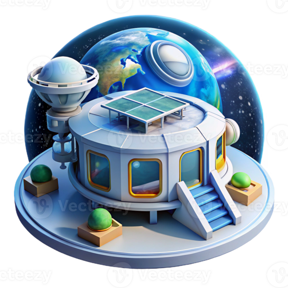 magnificent classic Space station, modular design, zero gravity, panoramic view of Earth, futuristic style high resolution png