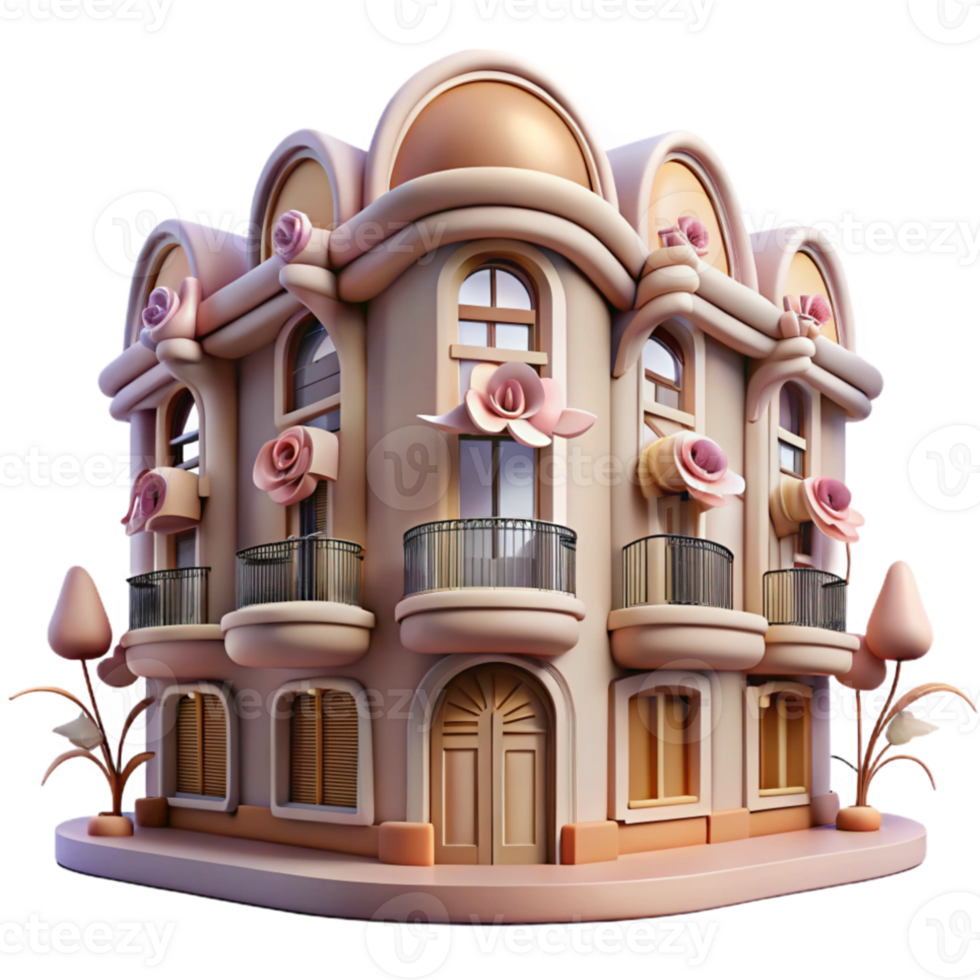 impressive artistic Art Nouveau apartment building, floral ornamentation, curved lines, soft lighting, elegant style authentic png