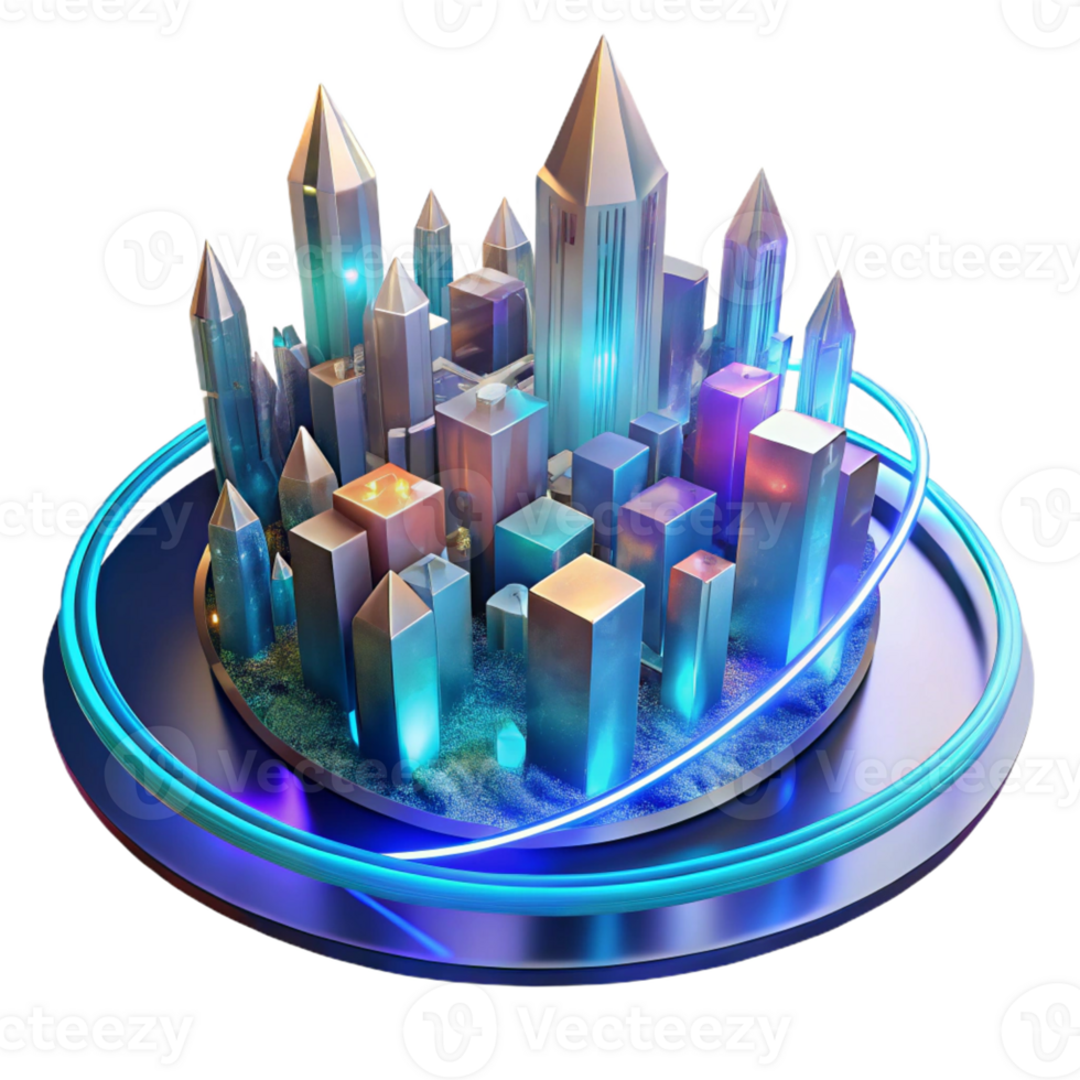 elegant traditional A futuristic cityscape made of interconnected crystals and neon light trails, illuminated by a pulsating, chromatic glow, Cyberpunk style original png