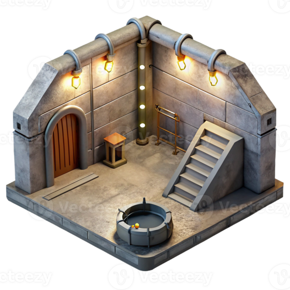 extraordinary minimalist Underground bunker, concrete walls, artificial lighting, claustrophobic atmosphere, dystopian style genuine png
