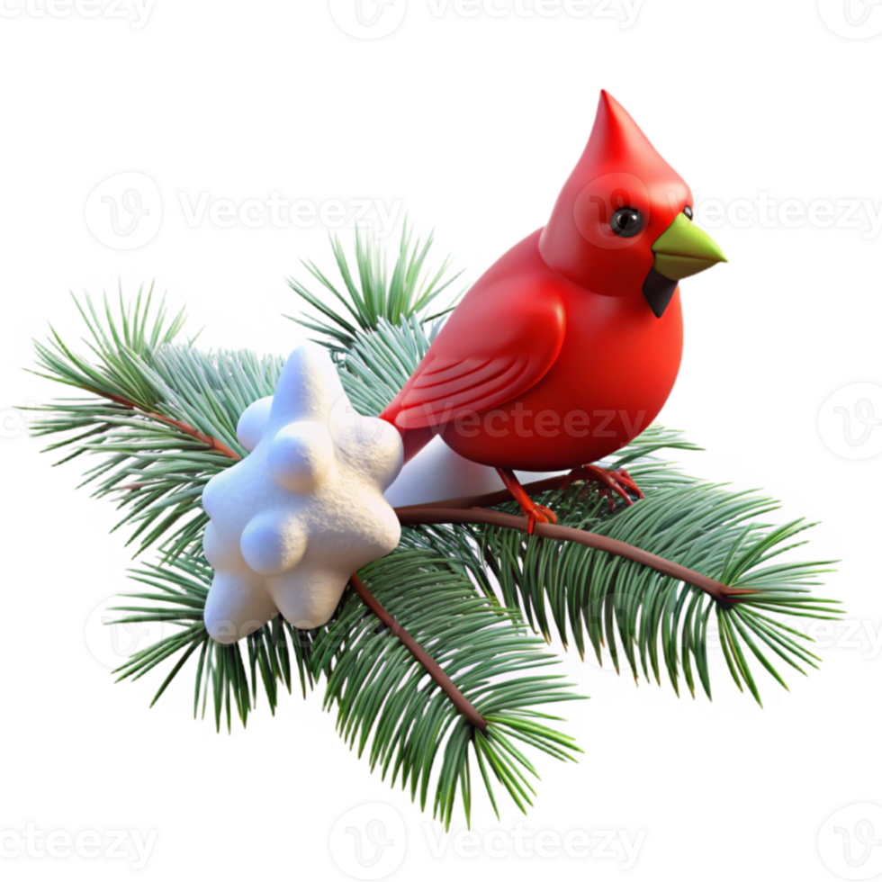 dramatic modern A snow-covered pine branch with a single red cardinal perched on it, wintery lighting, nature photography style original png