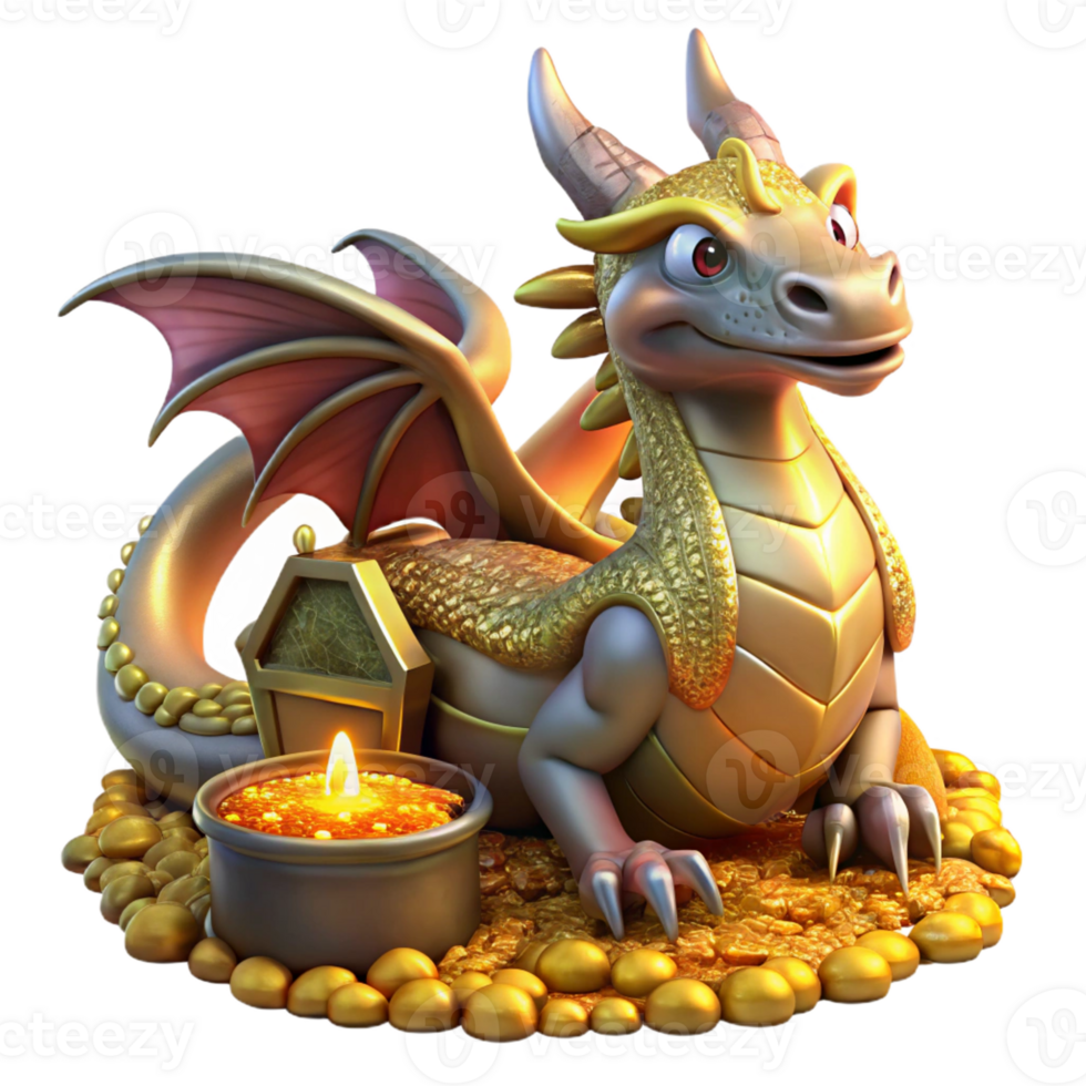 wonderful rustic A majestic dragon guarding a hoard of gold and jewels, glittering in the candlelight of a cavern. Medieval fantasy style high resolution png