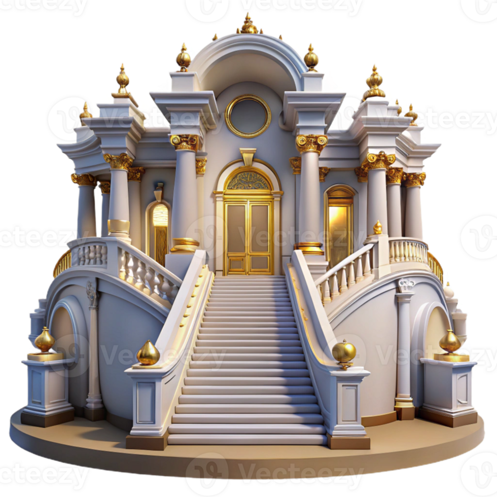 impressive minimalist Baroque palace, ornate facade, grand staircase, opulent interior, dramatic lighting exclusive png