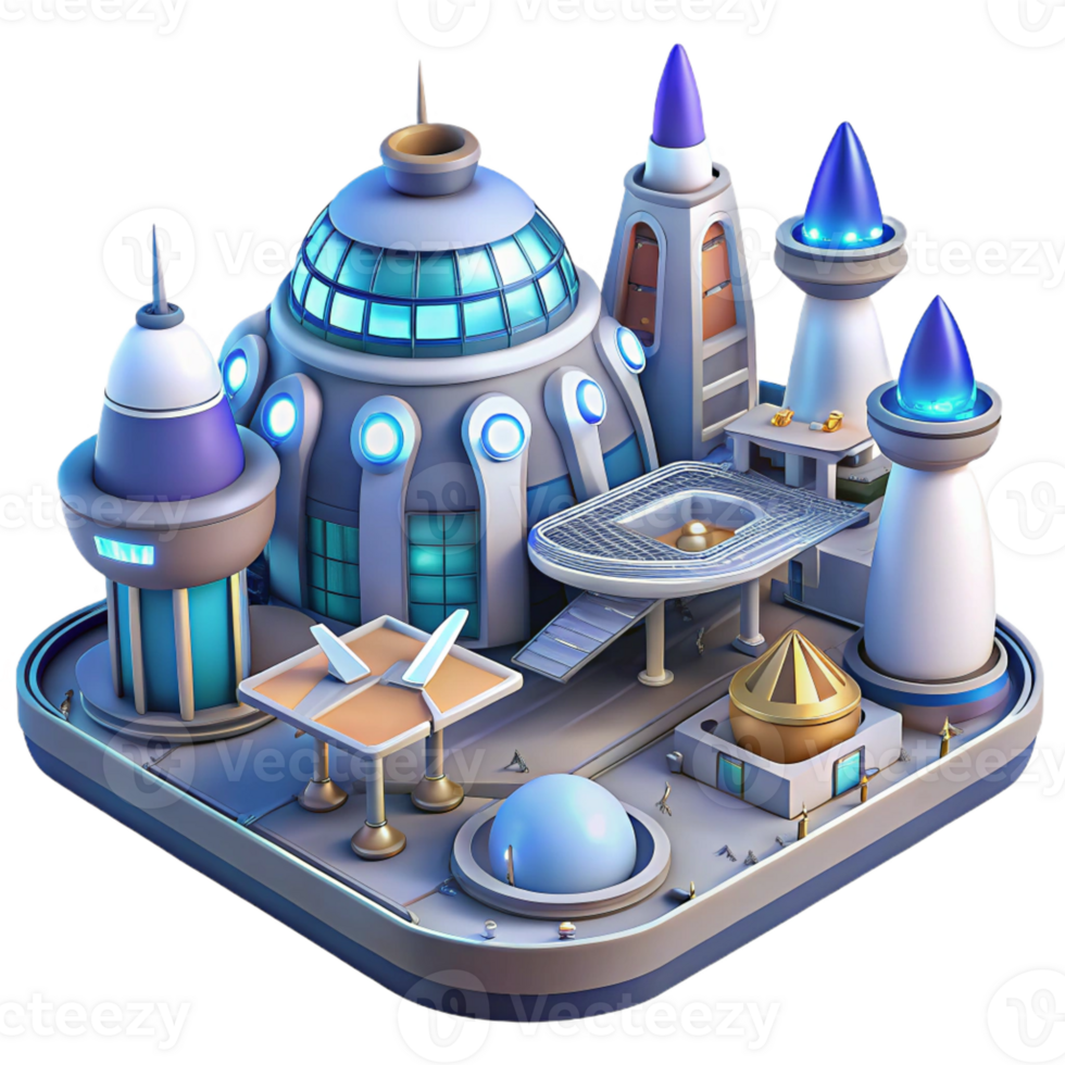 vibrant modern Spaceport bustling with activity, futuristic architecture, bright lights, dynamic composition premium png
