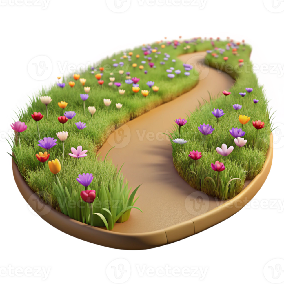 stunning modern A winding dirt path through a field of wildflowers, perspective view, warm afternoon light, impressionistic style, vibrant colors, exclusive png