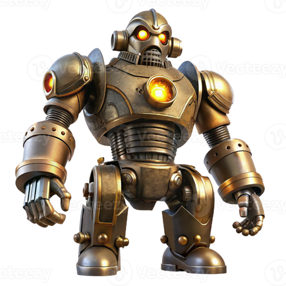 stunning minimalist A powerful steampunk robot, towering figure of steel and brass, steam venting from joints, dramatic, low-angle lighting premium png