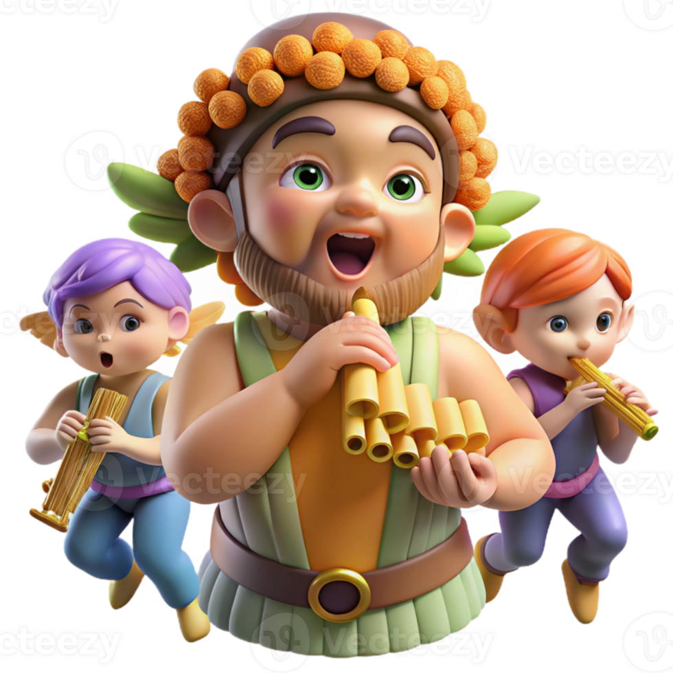 beautiful minimalist A mischievous Pan playing his panpipes in a sun-drenched forest glade, surrounded by playful nymphs, in a whimsical, Rococo style exclusive png