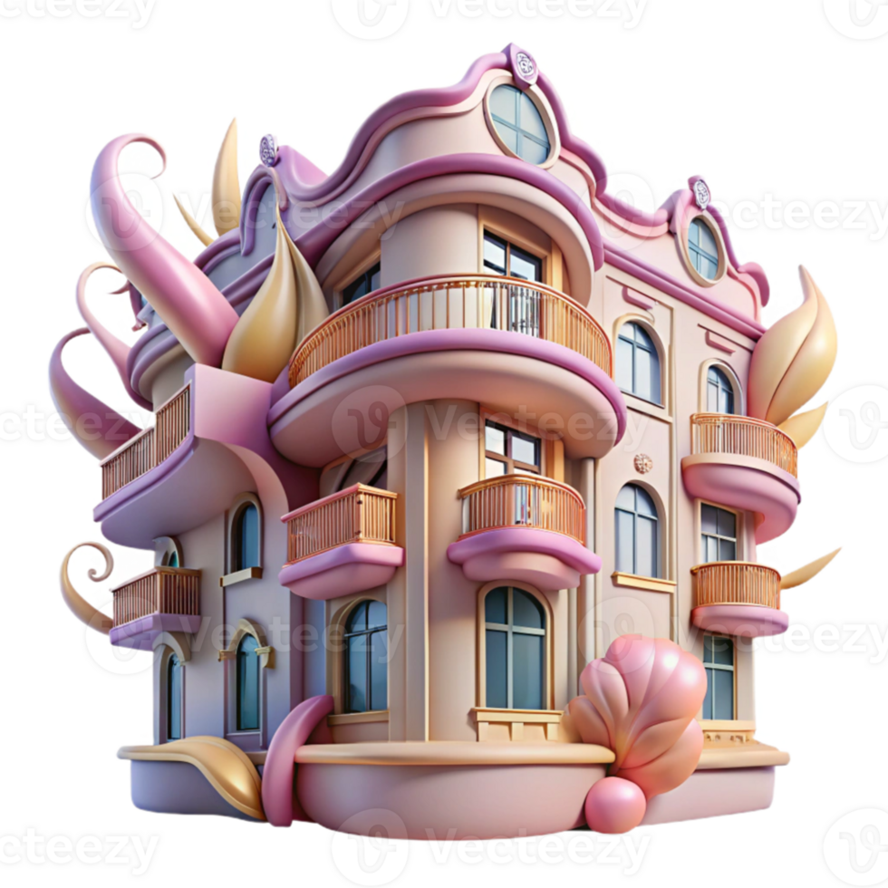 magnificent artistic Art Nouveau apartment building, flowing lines, floral motifs, pastel colors, Alphonse Mucha style, exclusive png