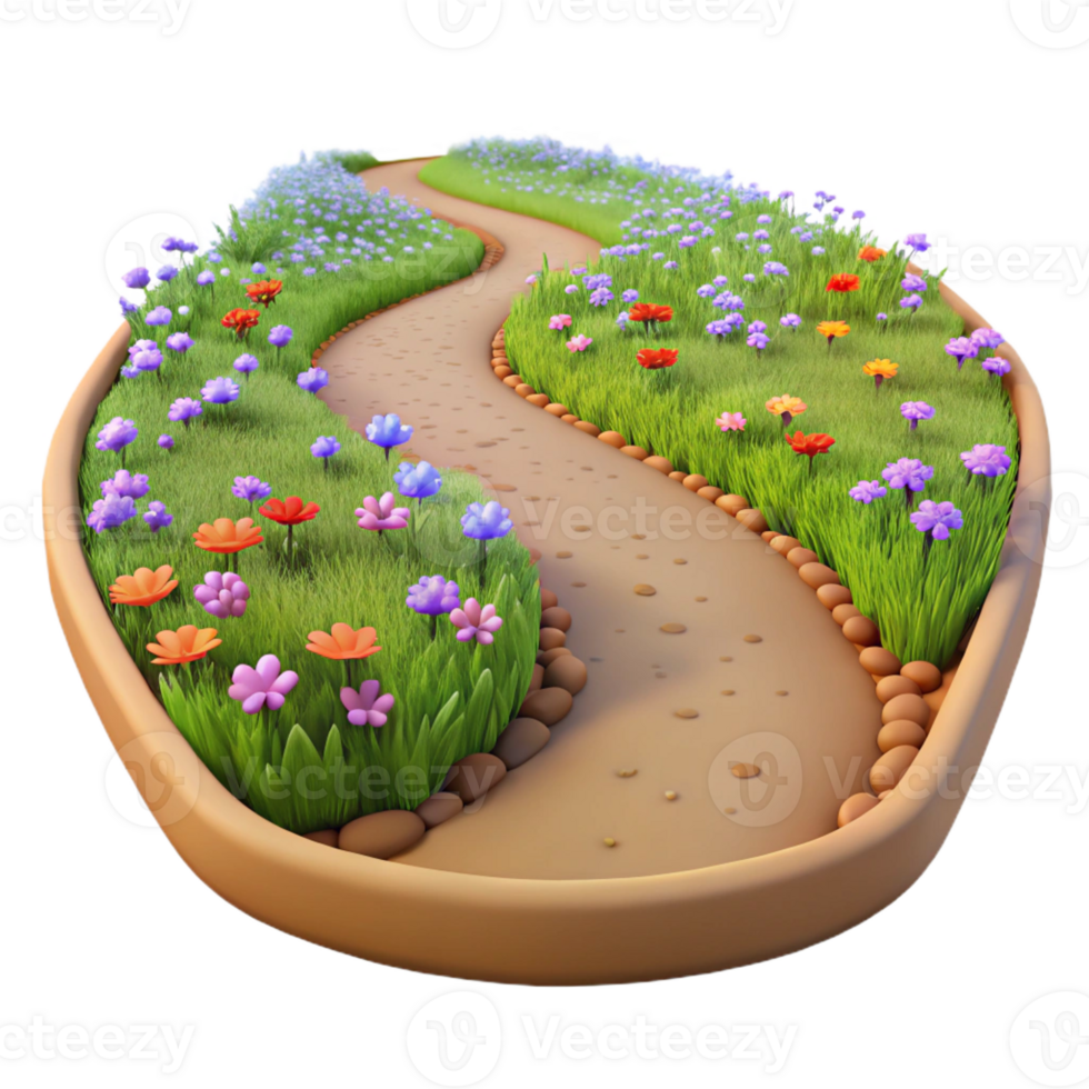 wonderful classic A winding dirt road through a field of wildflowers, warm, summer light, peaceful, idyllic style high resolution png