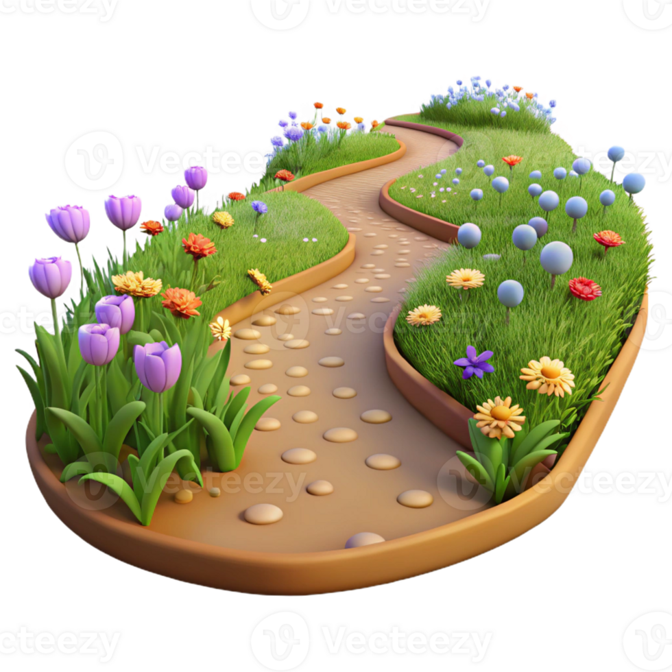 elegant classic A winding dirt road through a field of wildflowers, warm, summer light, peaceful, idyllic style authentic png