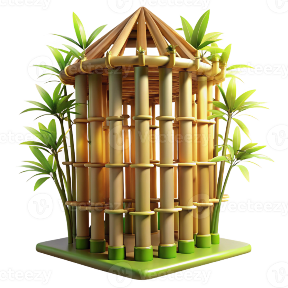 magnificent rustic Bamboo skyscraper, sustainable design, interwoven bamboo stalks, filtered sunlight through the structure, Asian architectural style 4K png