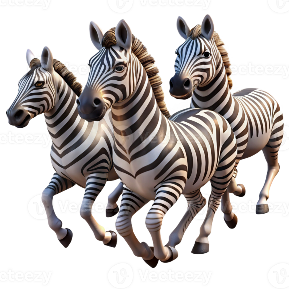 extraordinary traditional A herd of zebras galloping across the African savanna, their stripes creating a mesmerizing pattern, in a dynamic, powerful style high quality png