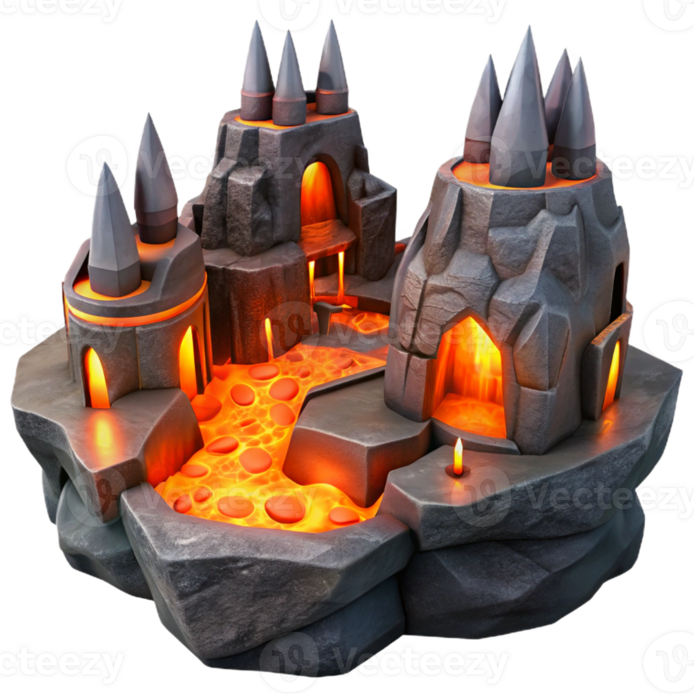 stunning artistic Underground city, carved into rock formations, glowing lava flows, dramatic lighting, fantasy setting authentic png