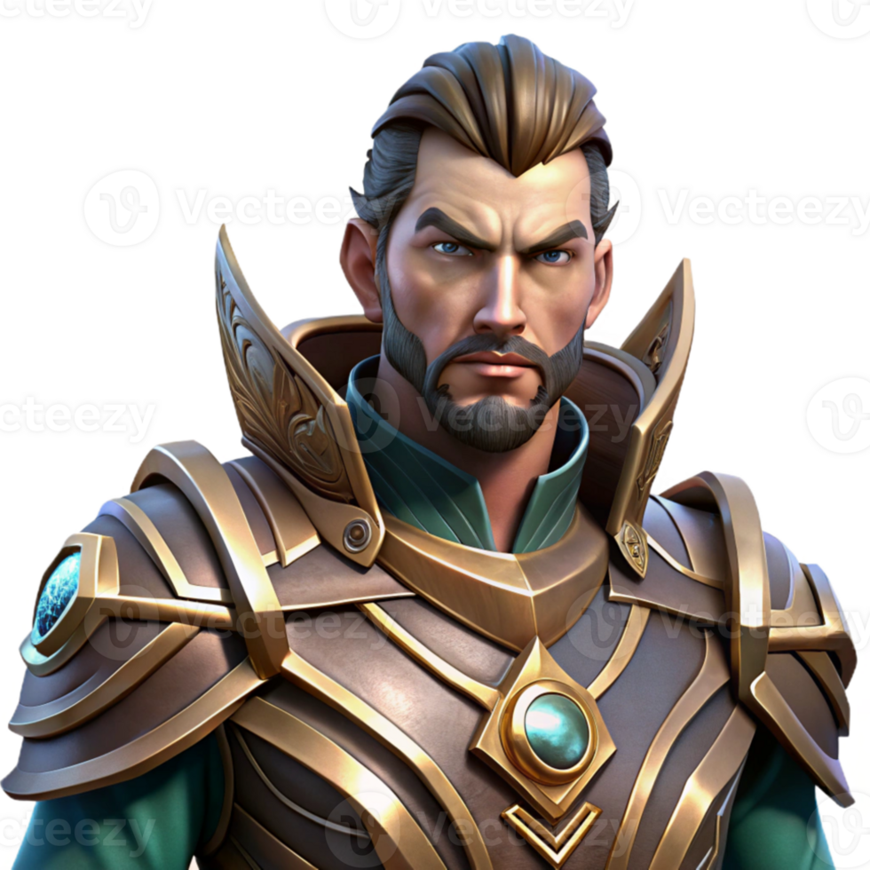 stunning classic Portrait of a powerful warrior with intricate armor and a determined expression. Dramatic, cinematic lighting. Style digital painting high quality png
