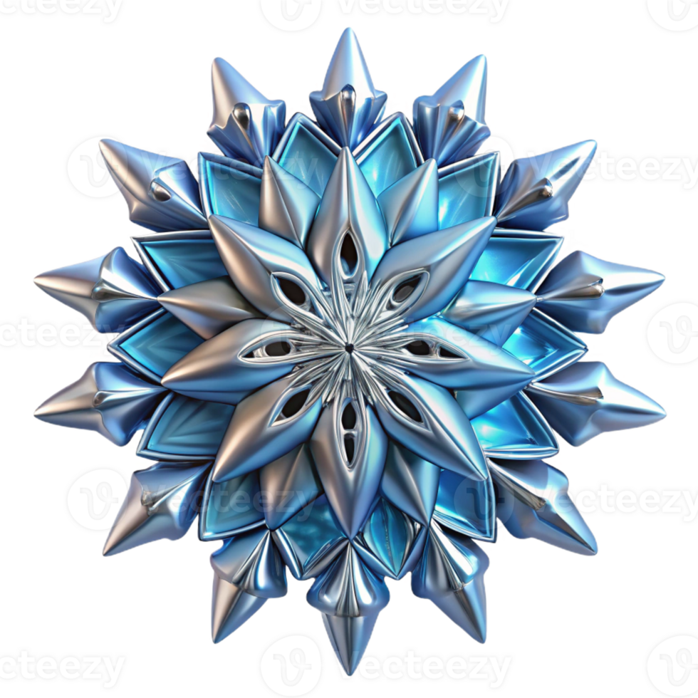 elegant creative A complex, fractal pattern resembling a frozen snowflake, in shades of ice blue and silver, illuminated by a cold, crisp light. Style Art Deco professional png