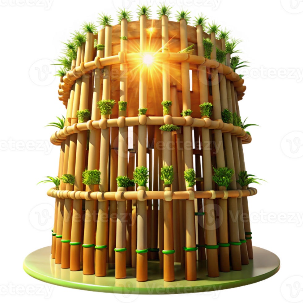 impressive traditional Bamboo skyscraper, sustainable design, interwoven bamboo stalks, filtered sunlight through the structure, Asian architectural style high resolution png