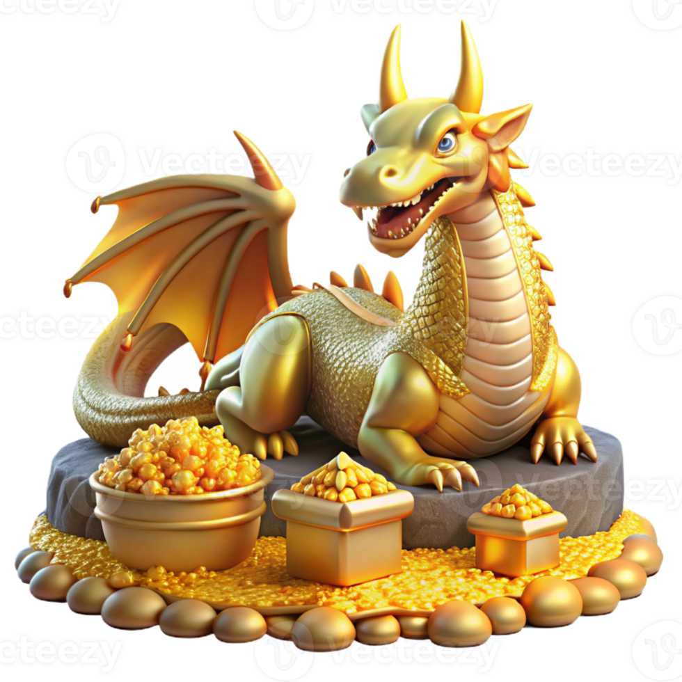 wonderful modern A majestic dragon guarding a hoard of gold and jewels, glittering in the candlelight of a cavern. Medieval fantasy style high resolution png