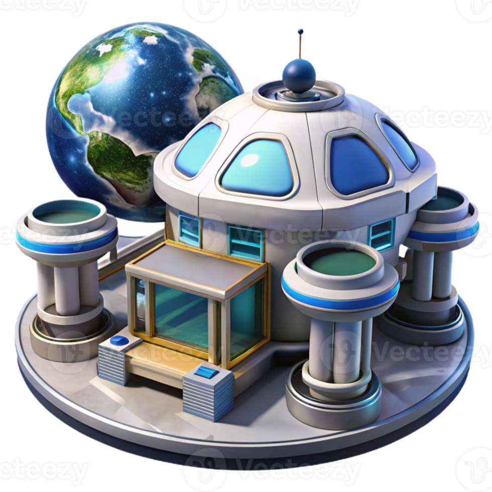 elegant creative Sci-fi space station, modular design, docking bays, earth in the background remove background, futuristic architecture, 8k, detailed png
