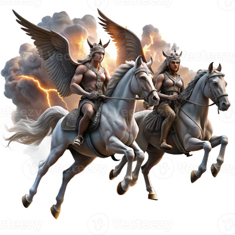 elegant minimalist A group of Valkyries, riding winged horses across a stormy sky, carrying fallen warriors to Valhalla. Dramatic, stormy lighting. Norse mythology style genuine png