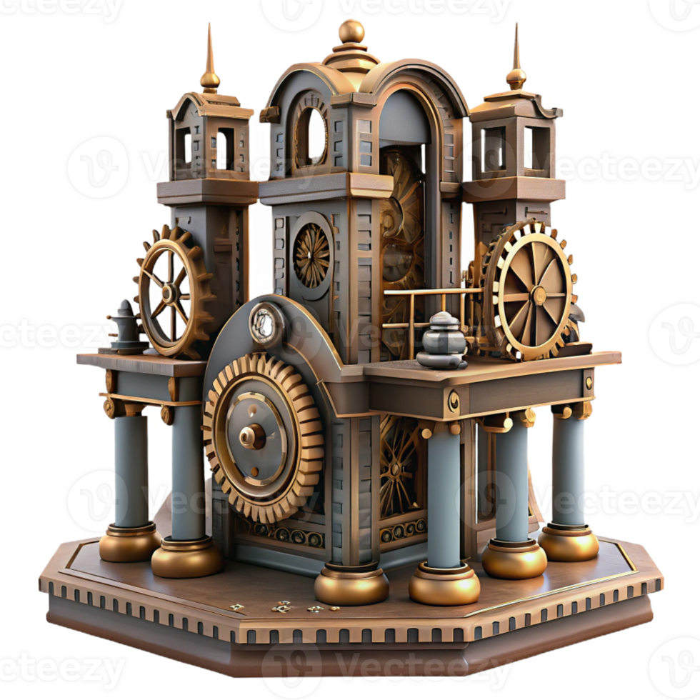 beautiful vintage An intricate clock tower, steampunk aesthetics, gears and cogs, detailed textures detailed png