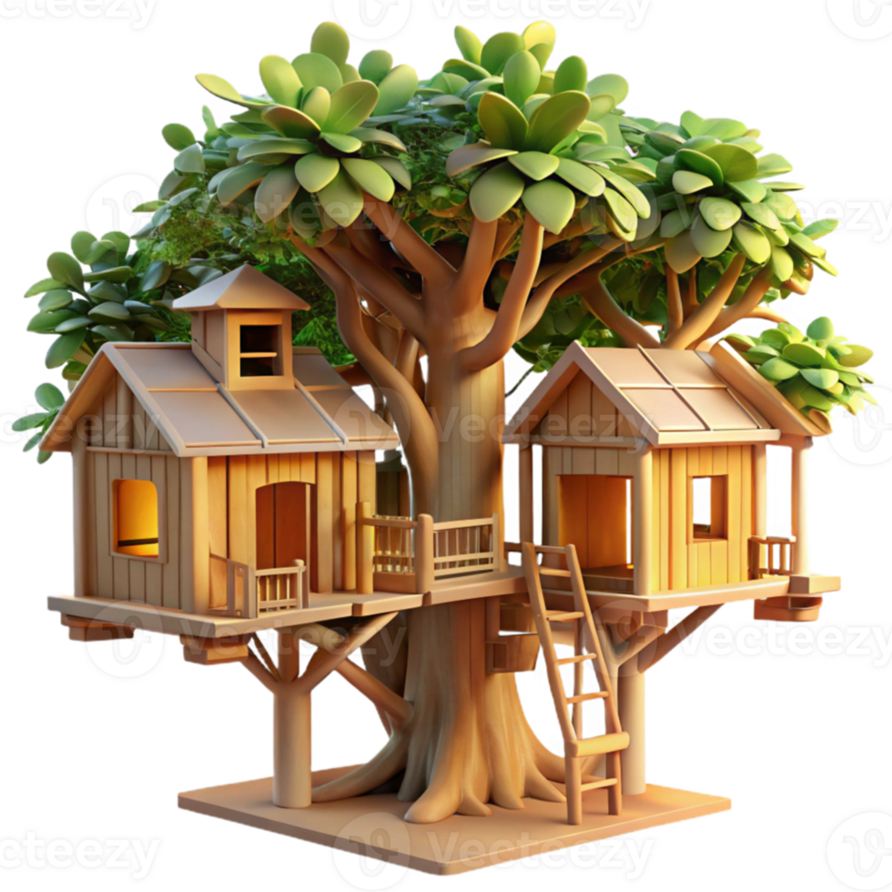 extraordinary artistic Treehouse village, interconnected wooden structures, dappled sunlight filtering through leaves, whimsical atmosphere professional png