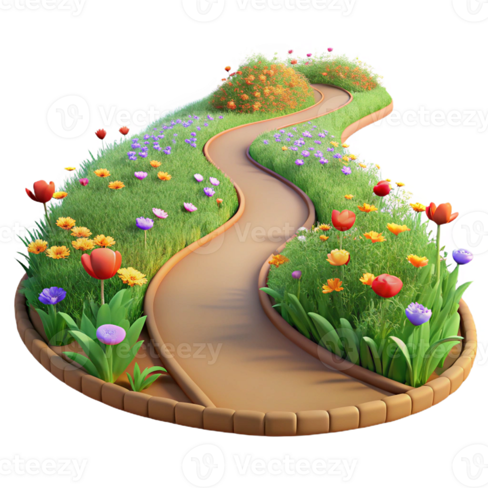 vibrant classic A winding dirt road through a field of wildflowers, warm, summer light, peaceful, idyllic style exclusive png