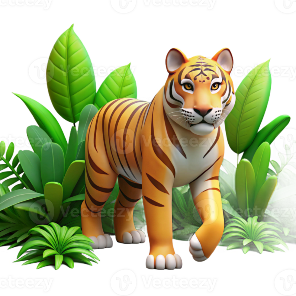 magnificent creative A fierce tiger stalking through the jungle, dense foliage, dappled sunlight, realistic style professional png