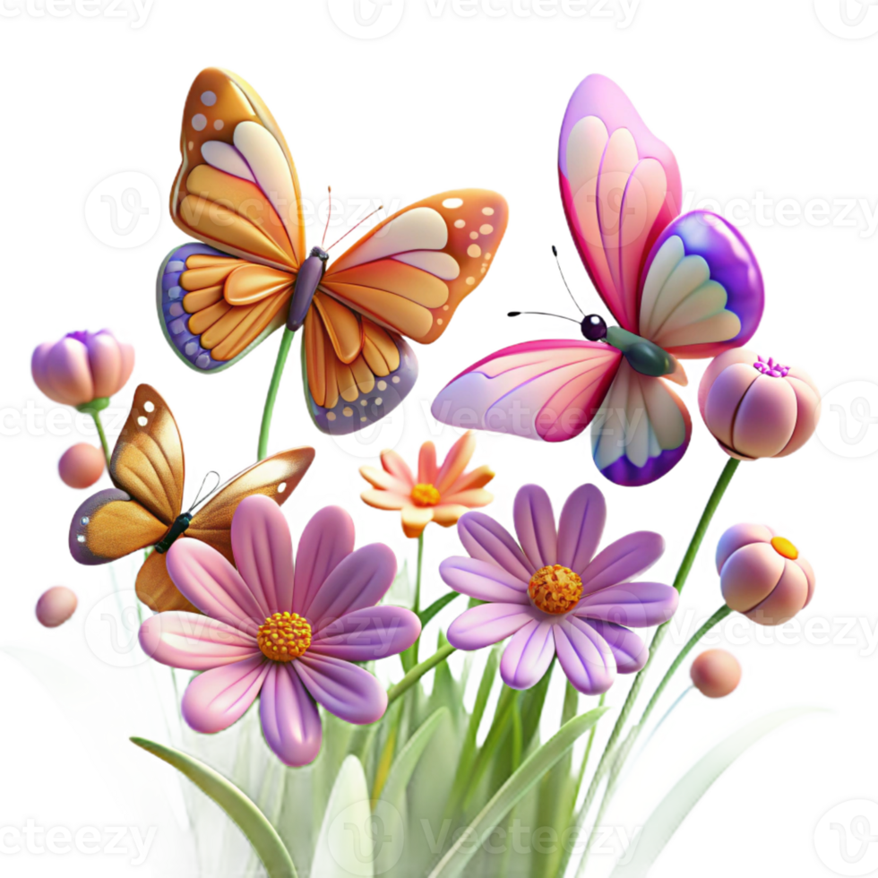 impressive abstract A group of butterflies fluttering around a field of wildflowers, rendered in a vibrant, impressionistic style with soft, diffused lighting genuine png