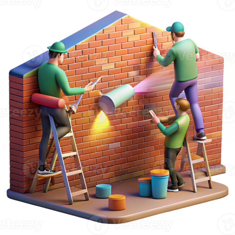extraordinary artistic A group of street artists painting a vibrant mural on the side of a brick building, illuminated by portable spotlights. Street art style, dynamic lighting premium png