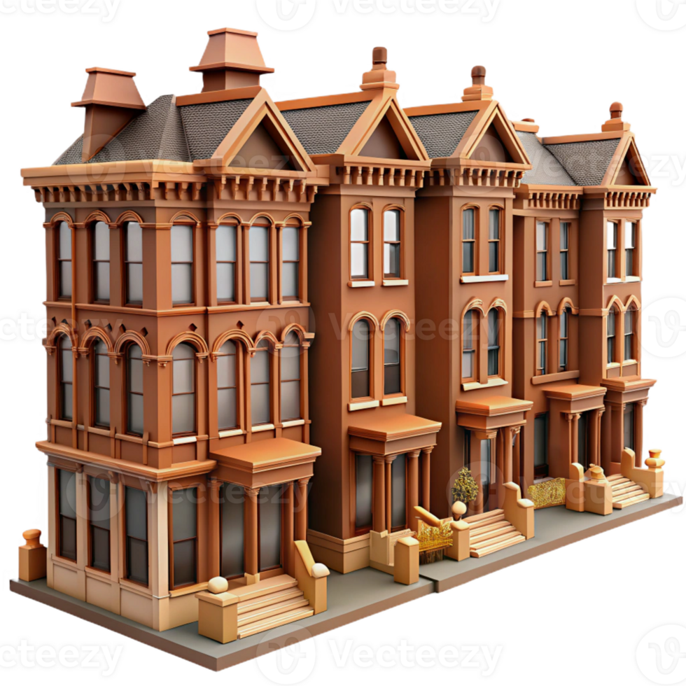 impressive artistic A row of brownstone buildings with intricate architectural details. Architectural style, natural lighting 4K png