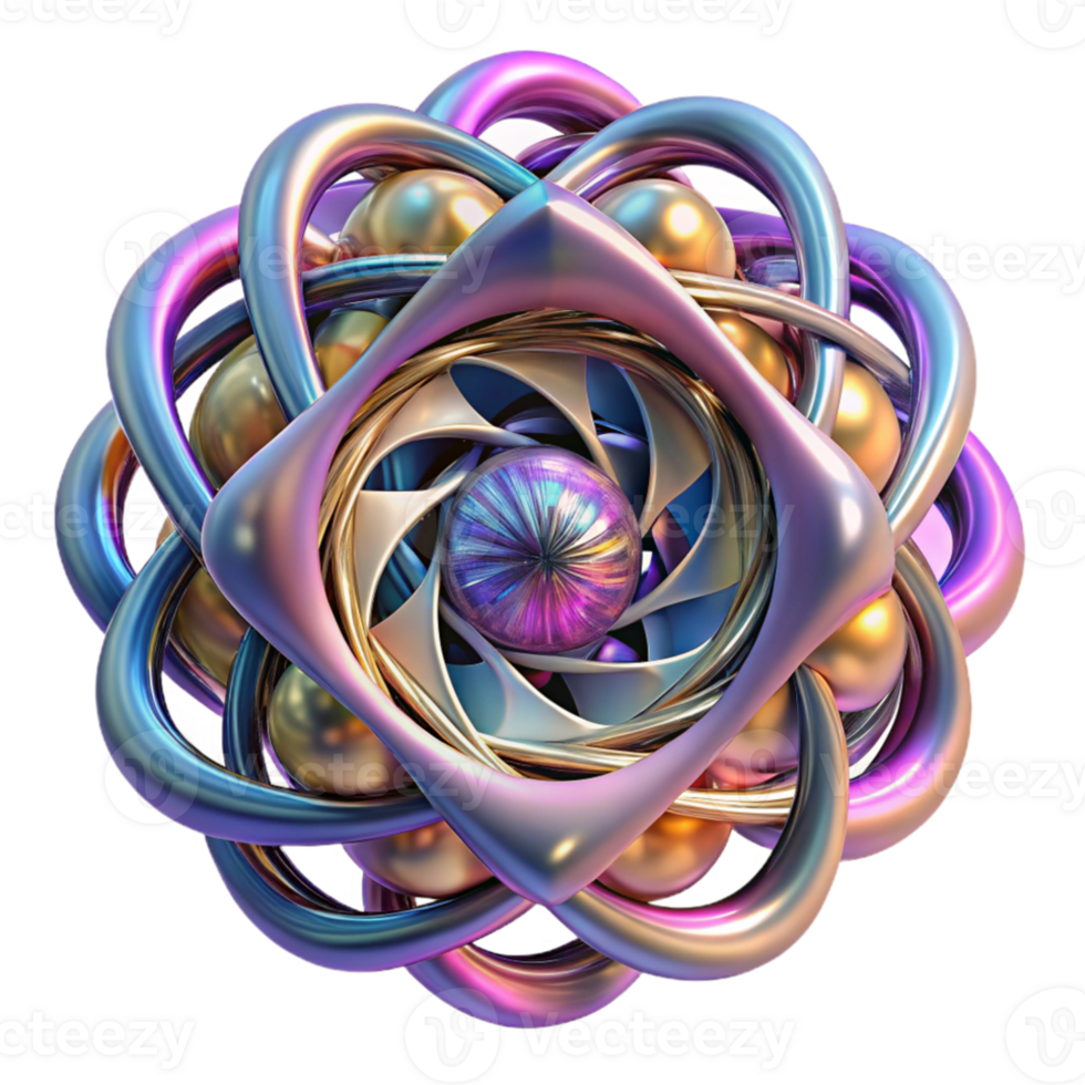 serene artistic A complex, three-dimensional fractal structure, rotating and evolving in space, in a psychedelic, geometric style high resolution png