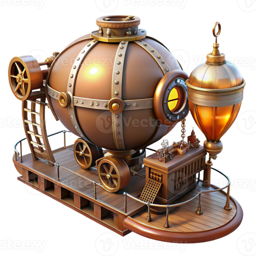stunning artistic Steampunk airship dock, intricate gears and pipes, warm industrial lighting, retro-futuristic style premium png