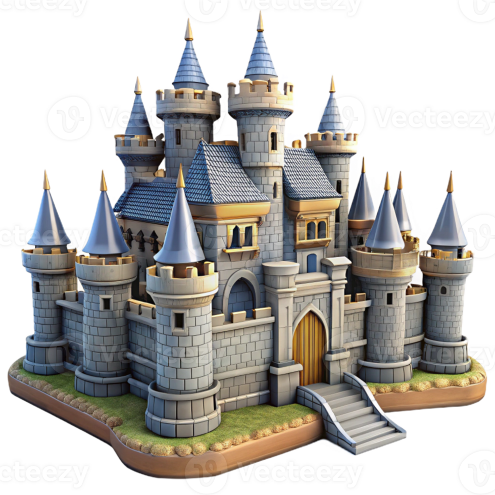 wonderful creative Medieval castle, stone walls and towers, dramatic sky, fantasy art style, highly detailed, high resolution png