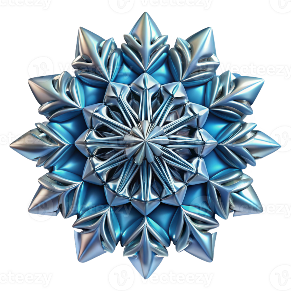 serein rustique une complexe, fractale modèle ressembler une congelé flocon de neige, dans nuances de la glace bleu et argent, illuminé par une froid, croustillant lumière. style art déco original png