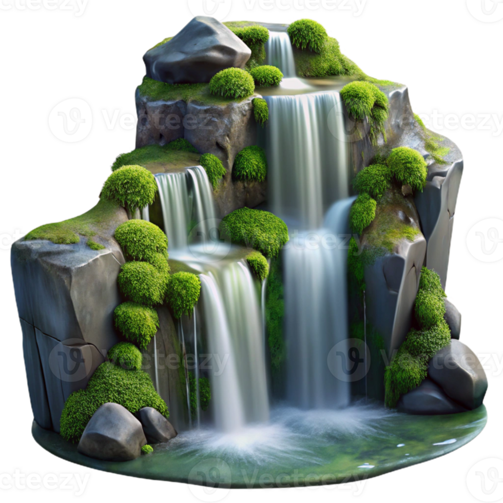 extraordinary classic A flowing waterfall cascading down mossy rocks, long exposure photography, ethereal lighting original png