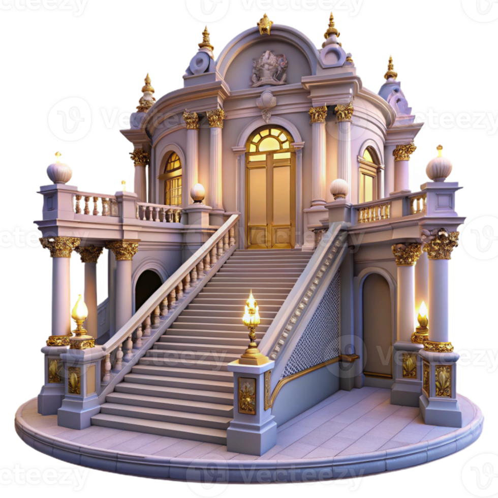 extraordinary vintage Baroque palace, ornate facade, grand staircase, opulent interior, dramatic lighting genuine png