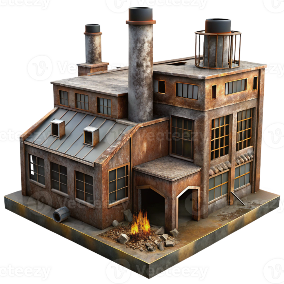 beautiful classic An abandoned industrial complex, rusted metal, broken windows, eerie lighting detailed png