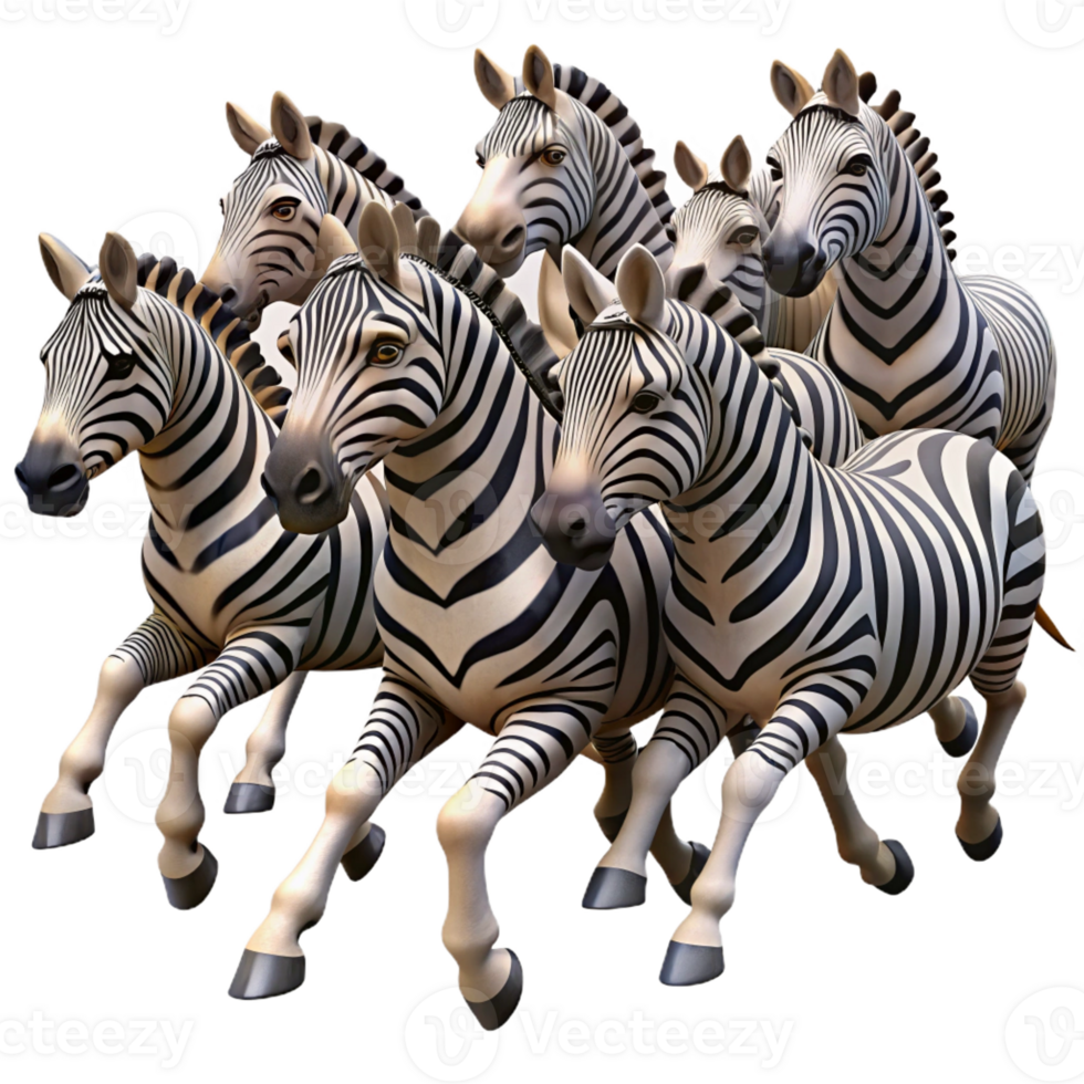 vibrant artistic A herd of zebras galloping across the African savanna, their stripes creating a mesmerizing pattern, in a dynamic, powerful style detailed png
