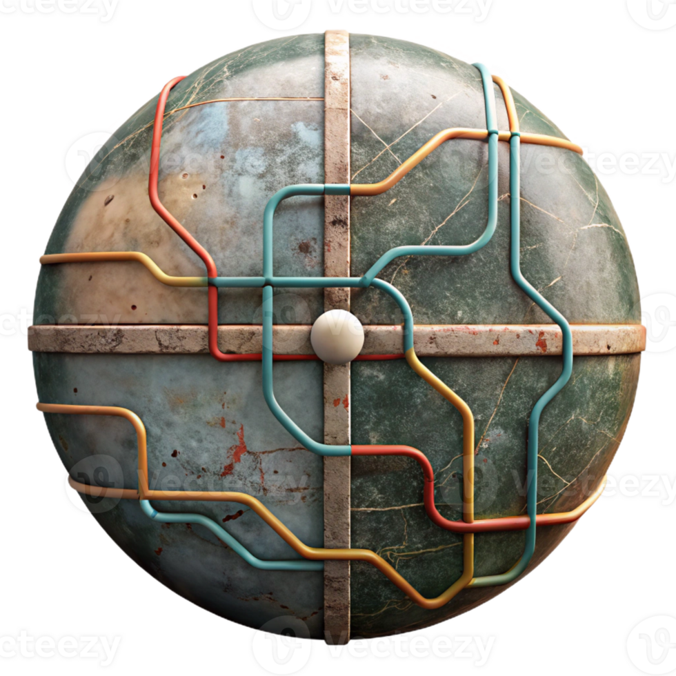 vibrant contemporary A close-up of a weathered subway map, with intricate lines and faded colors. Urban navigation style, soft lighting authentic png