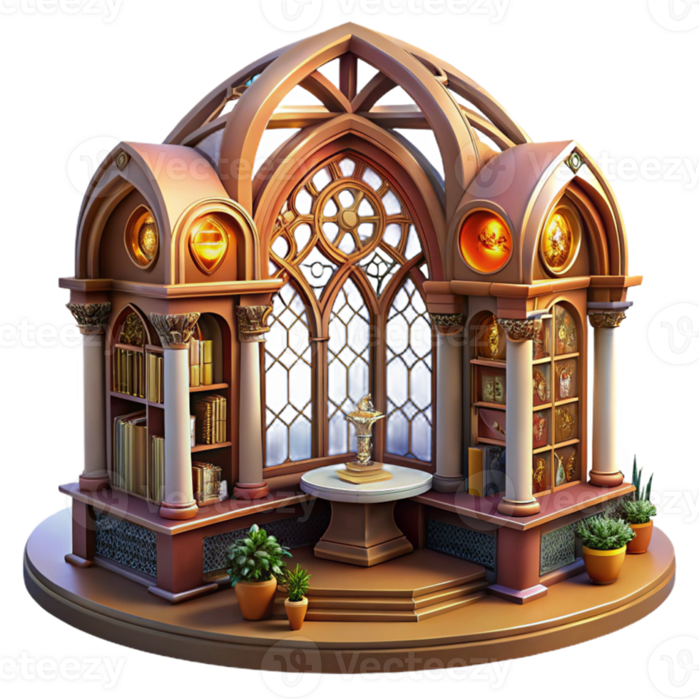 extraordinary classic Art Nouveau library, intricate floral designs, stained glass windows, warm interior lighting, elegant atmosphere detailed png