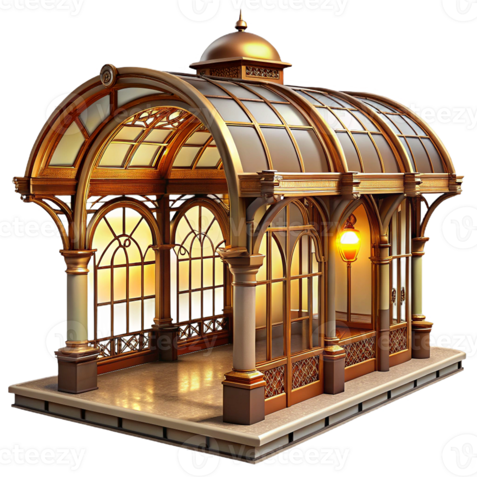 elegant artistic Art Nouveau inspired subway station, intricate ironwork, stained glass, warm lighting, elegant curves professional png