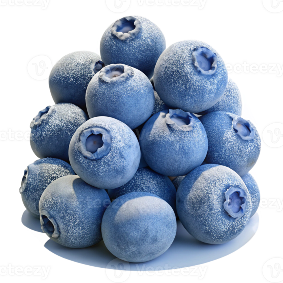 dramatic rustic A cluster of ripe blueberries covered in frost, close-up, hyperrealistic, morning light detailed png