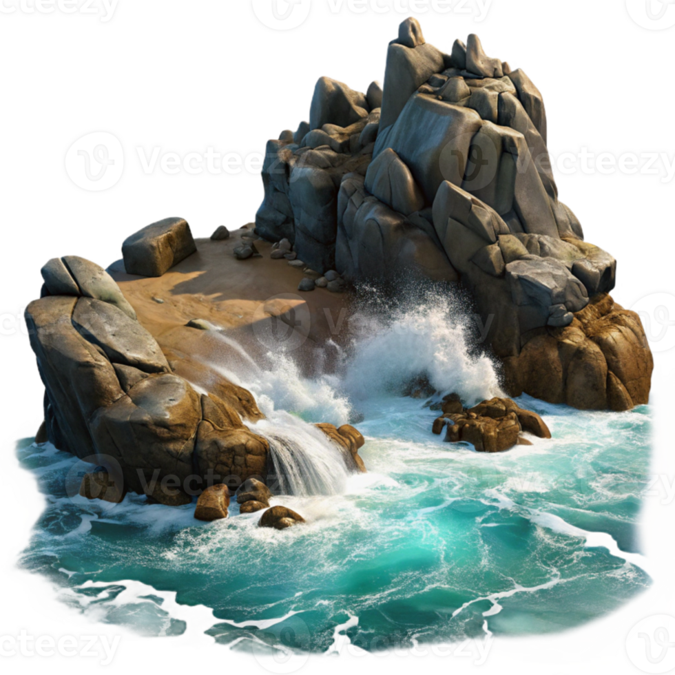elegant artistic A rocky coastline with crashing waves, dramatic lighting, seascape photography 4K png