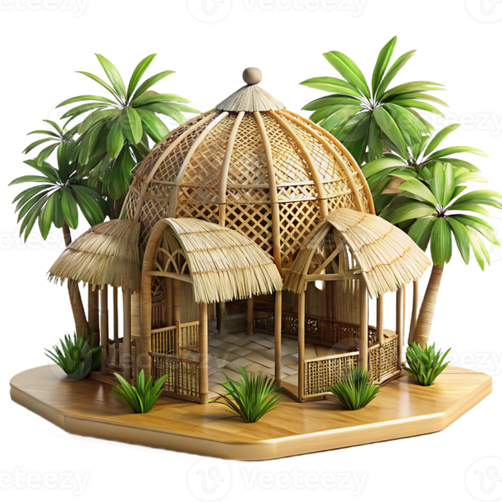 wonderful abstract Bamboo architecture, intricate woven structures, tropical setting, dappled sunlight, sustainable design, genuine png
