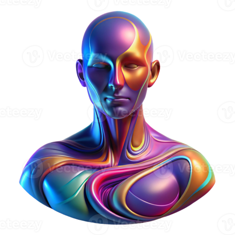 elegant classic Portrait of an abstract human form composed of swirling colors and geometric shapes, lit by an ethereal glow, in an abstract expressionist style original png