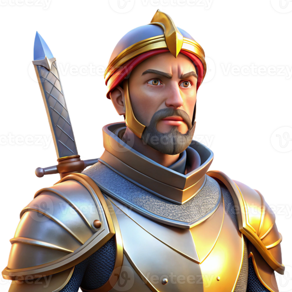 wonderful traditional Portrait of a noble knight in shining armor, lit by the sun glinting off their sword, in a medieval painting style premium png