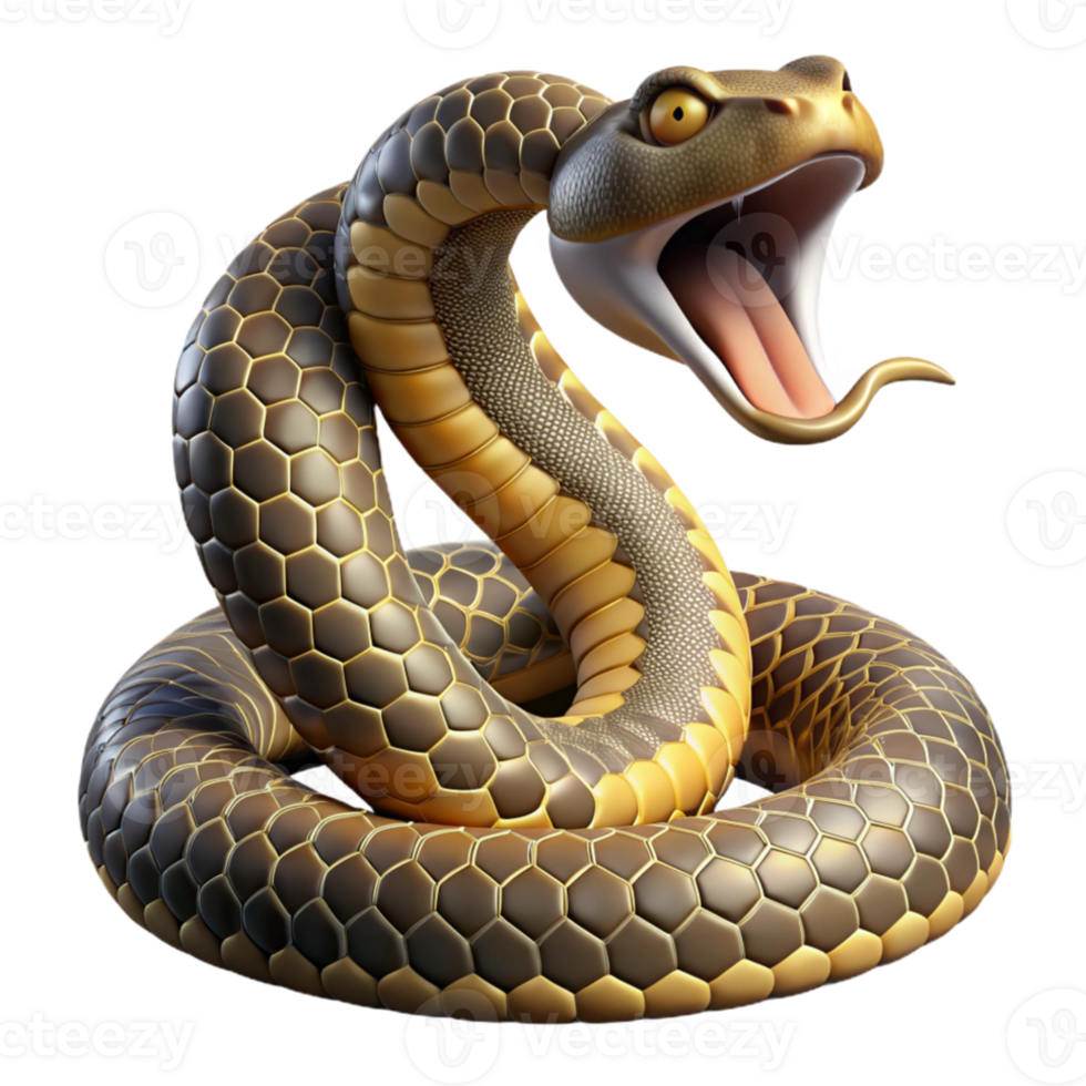 magnificent rustic A coiled rattlesnake mid-strike, detailed scales, dramatic lighting, dynamic action pose professional png